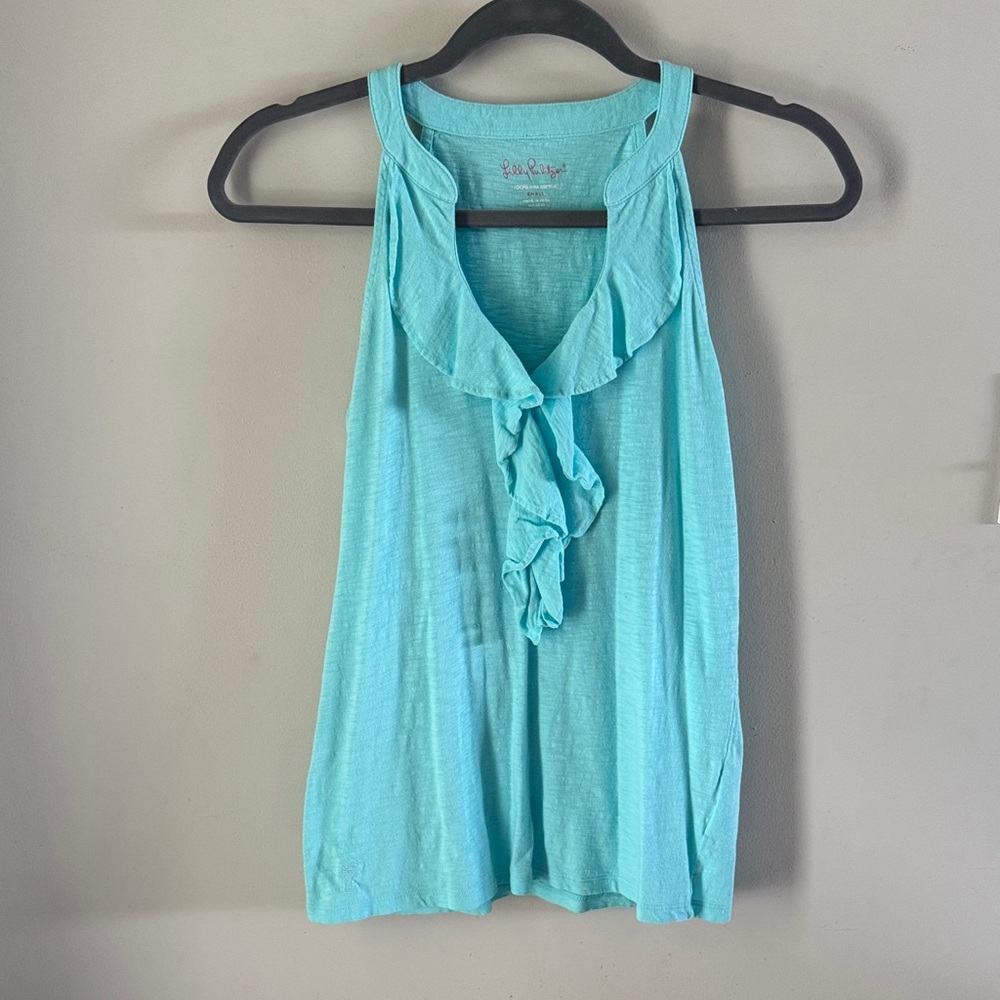Lilly Pulitzer Aqua Ruffle Tank Top
